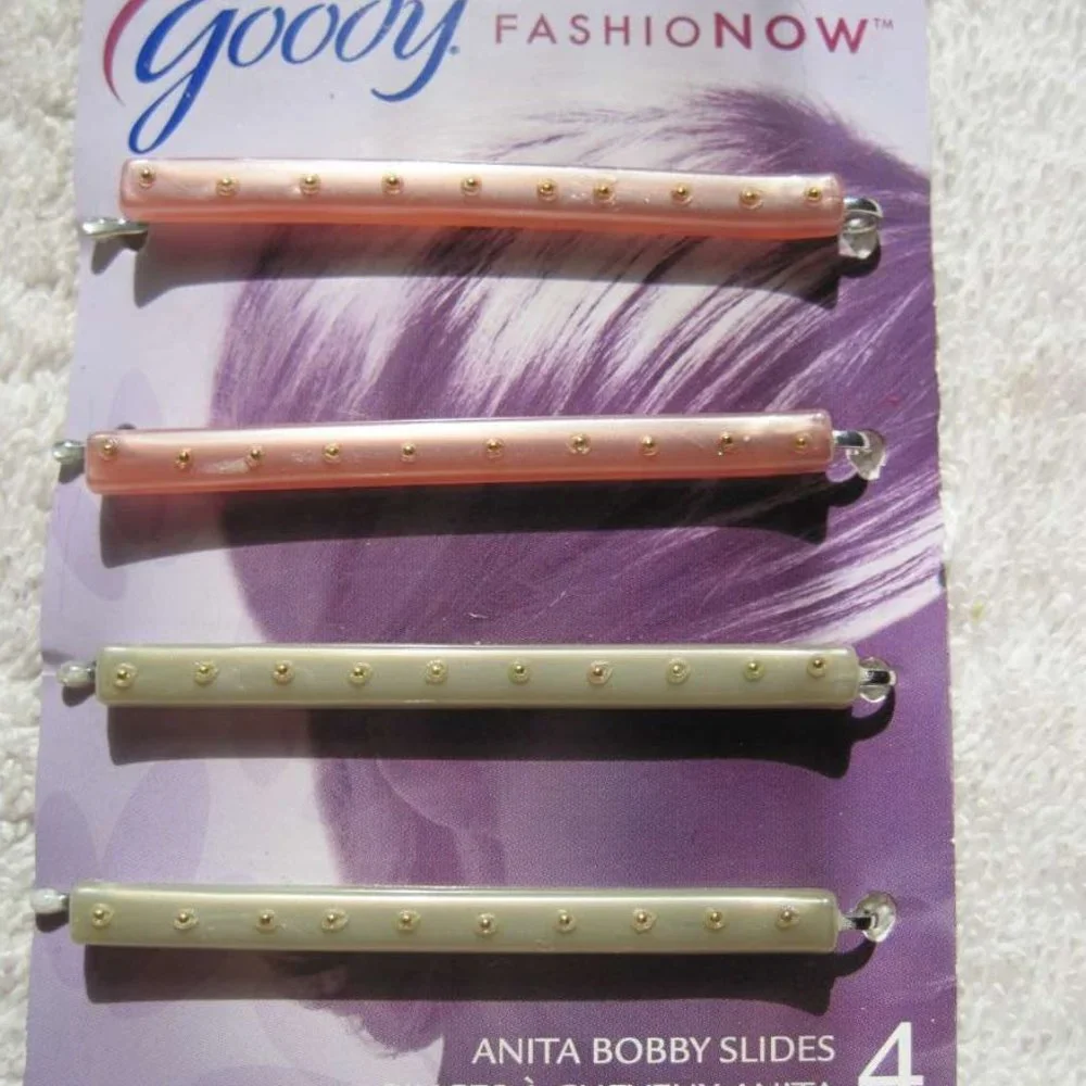 4 Goody Anita Bobby Slides Hair Pins Pearl Pink Magenta Beige White Gold Spots